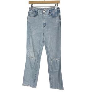 Good American 6 / 28 Good Curve Straight Leg Jeans Ripped Knee Raw Cut Hem
